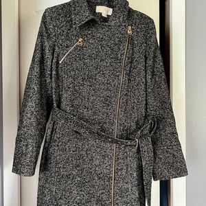 michael kors trench with belt, grey black - women's size 10